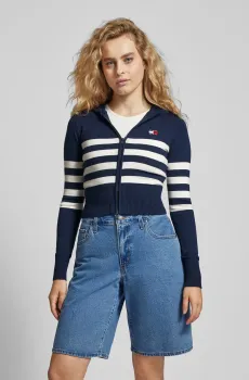 Женское темно-синее худи в полоску TJW STRIPE ZIP THRU BADGE HOOD Синий S Tommy Jeans DW0DW18524