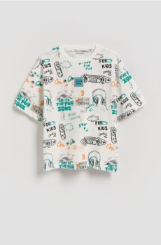 Reserved - Бавовняна футболка з принтом - кремовий - 022IT-01X