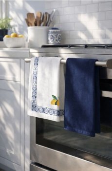 Кухонні рушники з декоративною рамкою та лимоном 2 pack - темно-синій