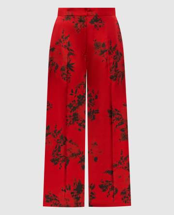 Красные штаны AMERIGO из шелка в цветочный принт