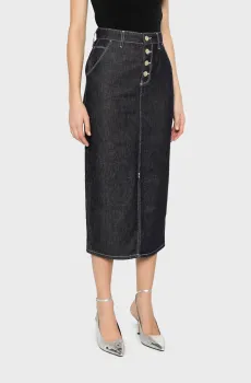 Женская темно-синяя джинсовая юбка BUTTON DENIM SKIRT Синий S Karl Lagerfeld A1W12027