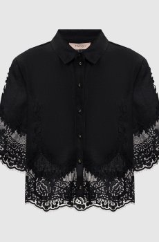 Черная блуза из льна с кружевом