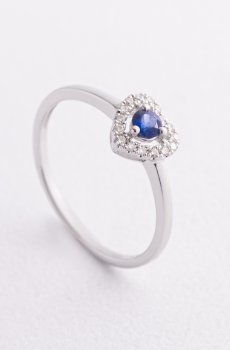 Золотое кольцо "Сердечко" с бриллиантами и сапфиром кб0621ca