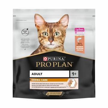 Сухой корм для взрослых кошек Pro Plan Adult 1+ Derma Care для поддержания здоровья кожи и красоты шерсти, с лососем, 400 г Сухой корм для взрослых кошек Pro Plan Adult 1+ Derma Care для поддержания здоровья кожи и красоты шерсти, с лососем, 400 г