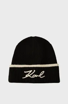 Женская черная шапка K SIGNATURE BEANIE Черный ONESIZE Karl Lagerfeld 246W3412