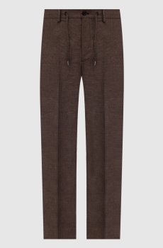 Коричневые брюки из льна, шерсти и шелка
