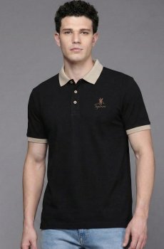 COMBRAIDED Men Brand Logo Polo Collar Polyester PU Coated T-shirt