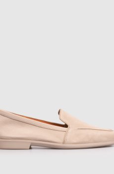 Бежевые лоферы из нубука с тиснением логотипа