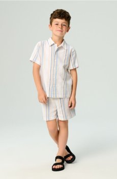 Бавовняний тканинний комплект у смужку - кремовий