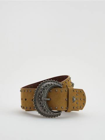 Reserved - Пояс з декоративною пряжкою - золотисто-коричневий - 370GA-82X