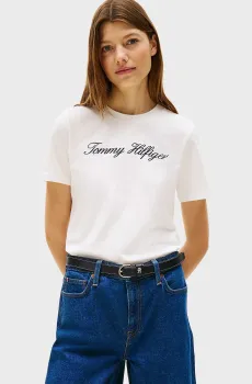 Женская белая футболка NOS SCRIPT REGULAR Белый XXS Tommy Hilfiger WW0WW43459