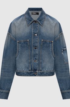 Синяя джинсовая куртка с эффектом потертости