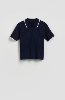 Reserved - Джемпер поло з віскозою - темно-синій - 037GH-59X
