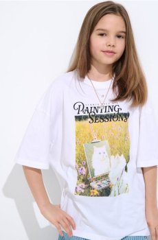 Бавовняна футболка з принтом - білий
