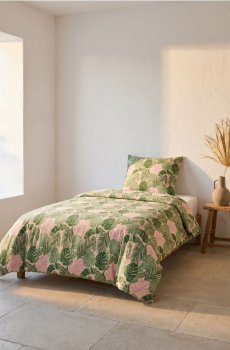 Mikrokiust voodipesu komplekt monstera mustriga - рожевий