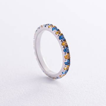 Серебряное кольцо с дорожкой голубых и желтых камней 8151 Серебряное кольцо с дорожкой голубых и желтых камней 8151