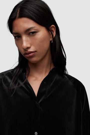 Рубашка из велюра AllSaints Oana цвет чёрный relaxed классический воротник