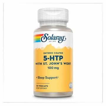 Гидрокситриптофан + Зверобой Solaray Guaranteed Potency 5-HTP + St. Johns 100 мг, 30 вегетарианских капсул Гидрокситриптофан + Зверобой Solaray Guaranteed Potency 5-HTP + St. Johns 100 мг, 30 вегетарианских капсул