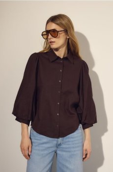 Reserved - Сорочка з додаванням льону - темно коричневий - TX429-89X