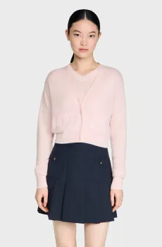 Женский пудровый шерстяной кардиган Розовый L Sandro SFPCA01387_Light Pink