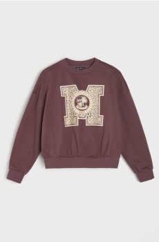 Бавовняний світшот crewneck з принтом - темно коричневий