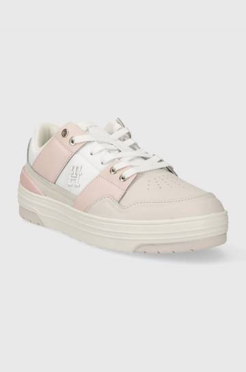 Кожаные кроссовки Tommy Hilfiger TH BASKET SNEAKER LO цвет белый FW0FW07756 Кожаные кроссовки Tommy Hilfiger TH BASKET SNEAKER LO цвет белый FW0FW07756