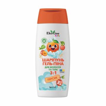 Детский шампунь, гель и пена для волос и тела 3 в 1 EkoLine Kids Персик, 250 мл Детский шампунь, гель и пена для волос и тела 3 в 1 EkoLine Kids Персик, 250 мл