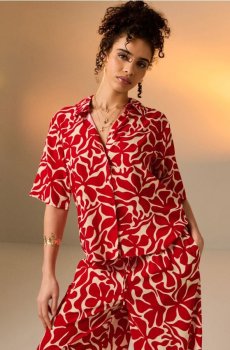 Віскозна сорочка regular fit з коротким рукавом - червоний