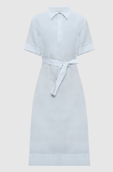 Голубое платье из льна с цепочкой мониль