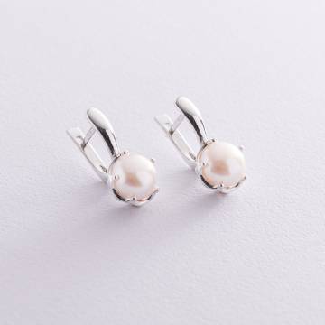 Серебряные серьги с культ. пресн. жемчугом 121860 Серебряные серьги с культ. пресн. жемчугом 121860