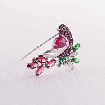 Серебряная брошь "Райская птица" с разноцветными фианитами 452 Серебряная брошь "Райская птица" с разноцветными фианитами 452