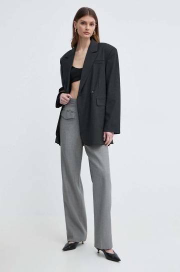 Шерстяные брюки Victoria Beckham цвет серый chinos высокая посадка 1224WTR005385A Шерстяные брюки Victoria Beckham цвет серый chinos высокая посадка 1224WTR005385A