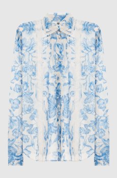 Белая блуза с льном в цветочный принт