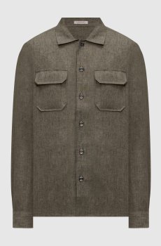 Зеленая рубашка из льна прямого кроя