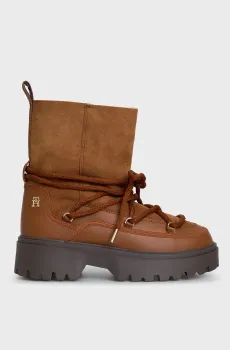 Женские коричневые замшевые луноходы REAL SHEARLING LACE-UP SNOWBOOT Коричневый 37 Tommy Hilfiger FW0FW08085