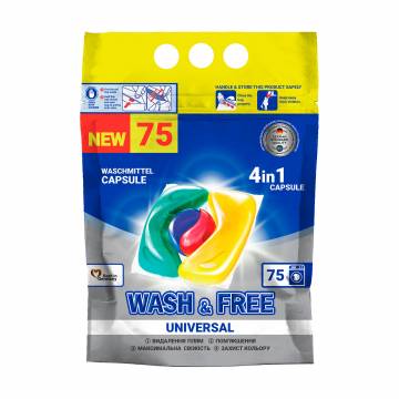 Капсулы для стирки Wash & Free Universal 4in1 Capsule 75 стирок, 75 шт Капсулы для стирки Wash & Free Universal 4in1 Capsule 75 стирок, 75 шт