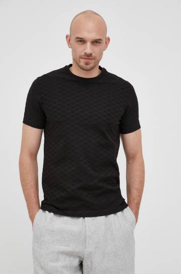 Хлопковая футболка Emporio Armani цвет чёрный узорный Хлопковая футболка Emporio Armani цвет чёрный узорный