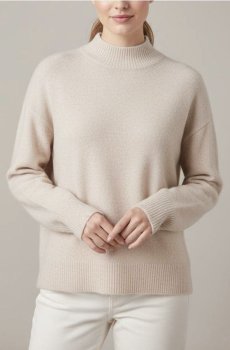 Светр з напівгольфом і довгими рукавами з домішкою вовни - бежевий