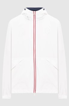 Белая спортивная ветровка с нашивкой эмблемы