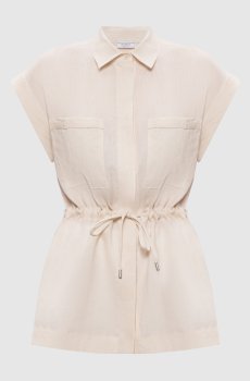 Бежевая рубашка из льна с цепочкой мониль