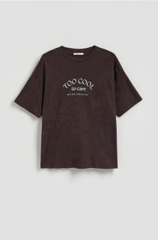 Reserved - Футболка з написами - темно коричневий - 411HT-89X