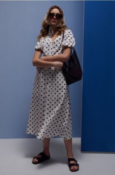 Сукня міді в горошок з віскозою та домішкою льону - різнобарвний