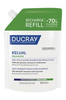 Регулирующий шампунь для волос Ducray Kelual Squanorm Anti-Dandruff Regulating Shampoo против жирной перхоти, 400 мл (дойпак)