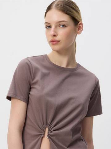 Reserved - Футболка з декоративним вирізом - світло-сірий - 433FS-09X