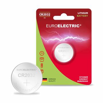 Литиевая батарейка Euroelectric CR2032 монетного типа, 3V, 1 шт.