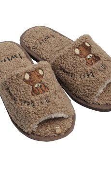 Женские домашние тапочки Twins HS-LUX Bear открытые, с вышивкой, коричневые, размер 38-39 (25 см)