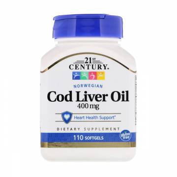 Масло печени норвежской трески 21st Century Cod Liver Oil 400 мг, 110 желатиновых капсул Масло печени норвежской трески 21st Century Cod Liver Oil 400 мг, 110 желатиновых капсул
