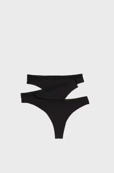 Женские черные трусики-танга (3 шт) JACK Черный XS Etam 6496735