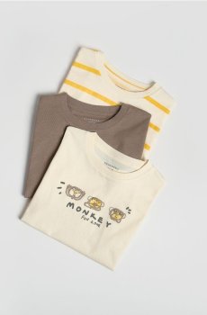 Reserved - Бавовняна футболка, набір з 3 - кремовий - 934IX-01X