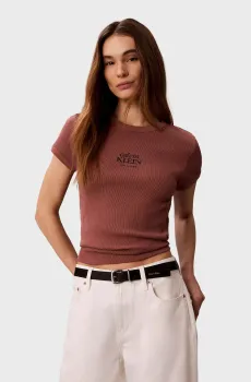 Женская коричневая футболка BABY RIB LOGO Коричневый M Calvin Klein Jeans LV047F240G